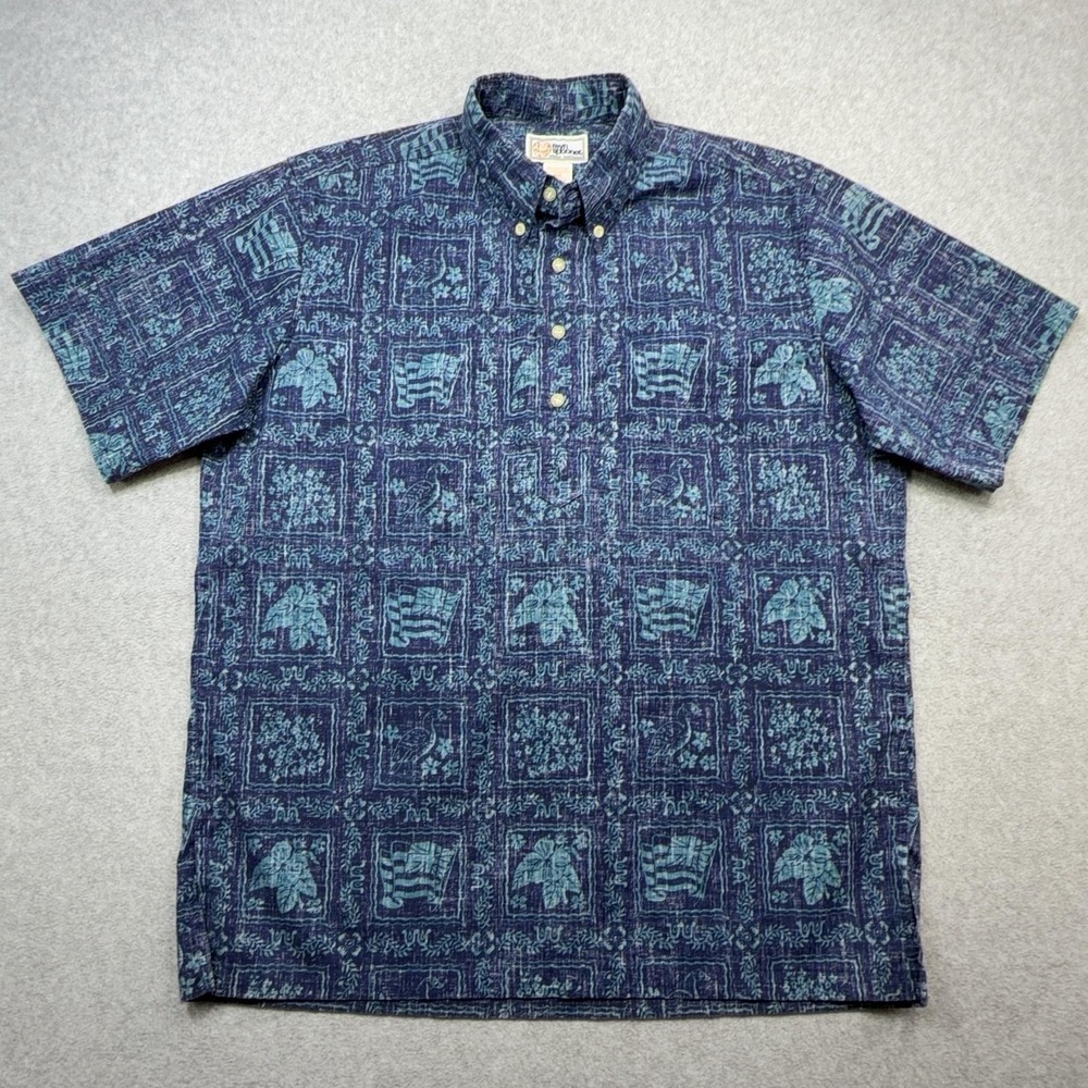 Reyn Spooner Shirt Mens Medium Blue Lahaina Sailor Reverse Print Popover